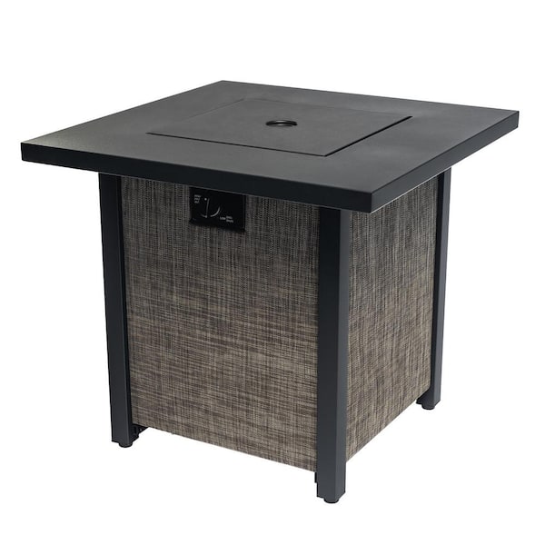 cenadinz 40000BTU Square Propane Fire Pit Table Steel Tabletop with Textilene Side Panel, Steel Lid and Rocks