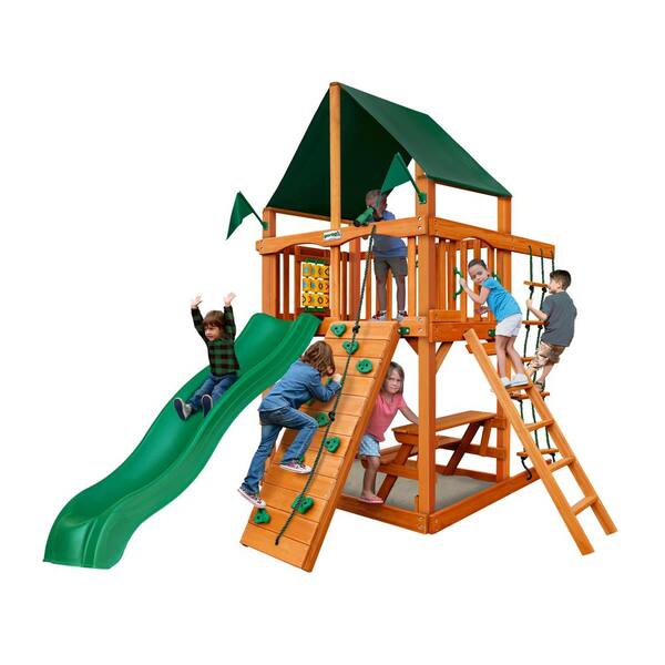 Gorilla Playsets Chateau Tower Playset with Sunbrella Canvas Canopy and Rock Wall