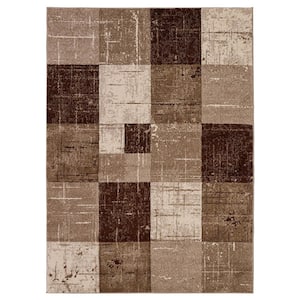 Vegas Collection Geometric 5x7 Indoor Living Room Area Rug, 5 ft. 3 in. x 6 ft. 11 in., Brown Checkered