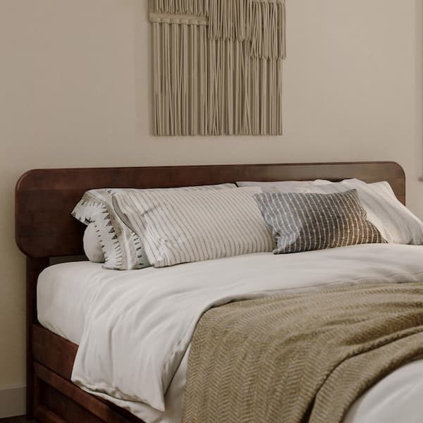 Capri Walnut Brown Solid Wood Frame Queen Platform Bed with Panel Footboard and Storage Drawers