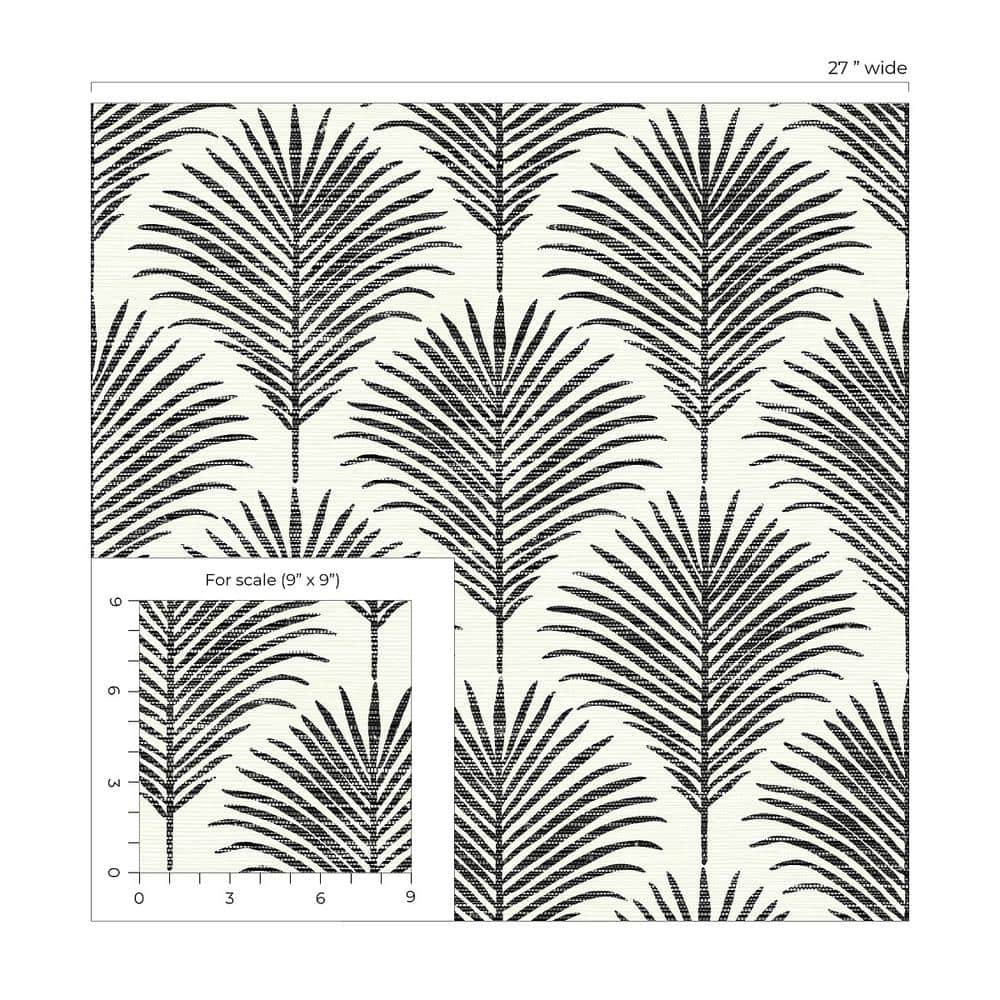 Inkwell & Off-White Vinyl Palm Leaf Peel and Stick Wallpaper