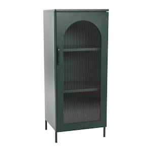 40 in. H Solstice Green Metal Cabinet with Arched Glass Door