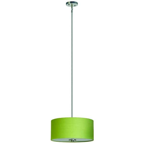 Yosemite Home Decor Lyell Forks Family 3-Light Satin Steel Pendant with Riche Lime Fabric Shade