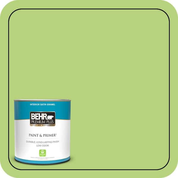 BEHR PREMIUM PLUS 1 qt. #420B-4 Tart Apple Satin Enamel Low Odor Interior Paint & Primer