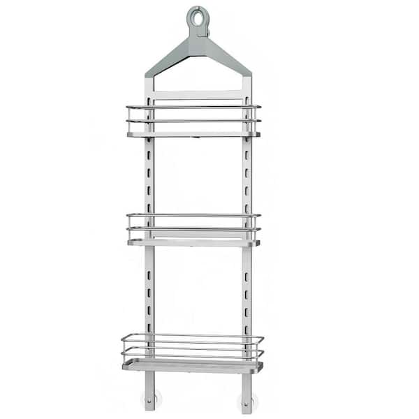 3-Tier Height Adjustable Shower Caddy, Hanging Hanger Anti-Swing-Over The Shower Head Caddy, Silver