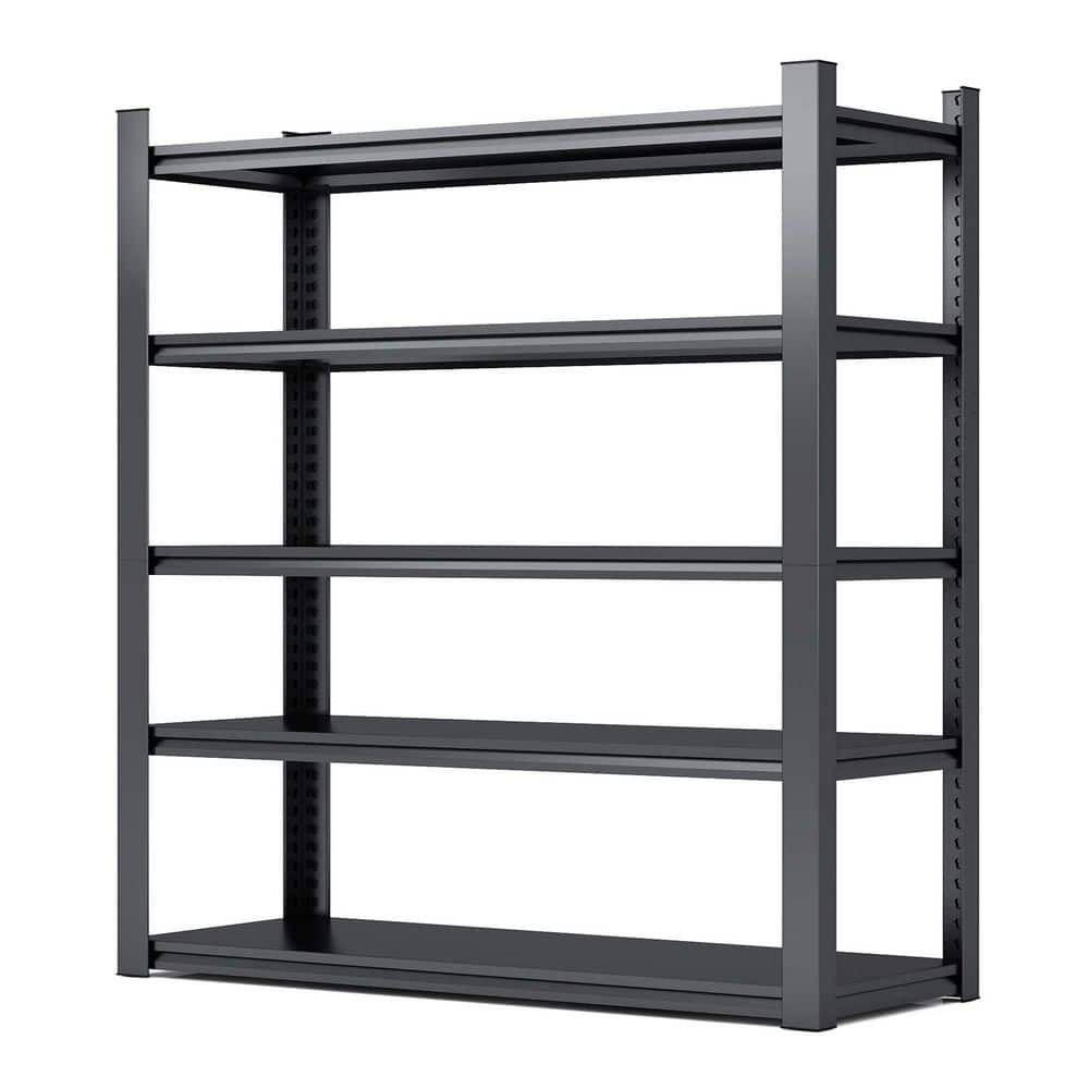 72" Black Heavy Duty Metal 5-Tier Adjustable Shelving Unit