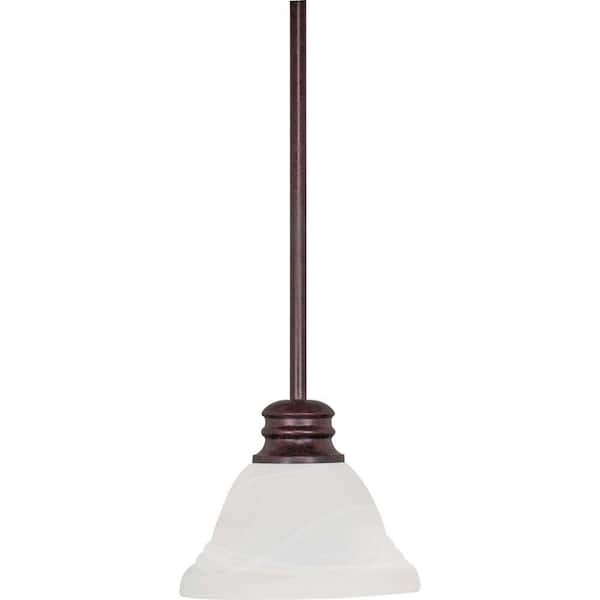 SATCO Empire 100-Watt 1-Light Old Bronze Shaded Mini Pendant Light with Alabaster Glass Shade. No Bulbs Included