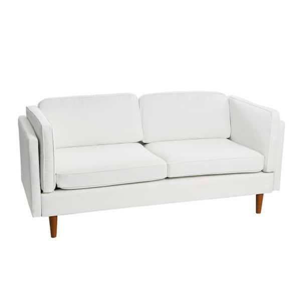 Storied Home Atley Modern Upholstered High Sided Sofa with Solid Wood Legs, Coastal White