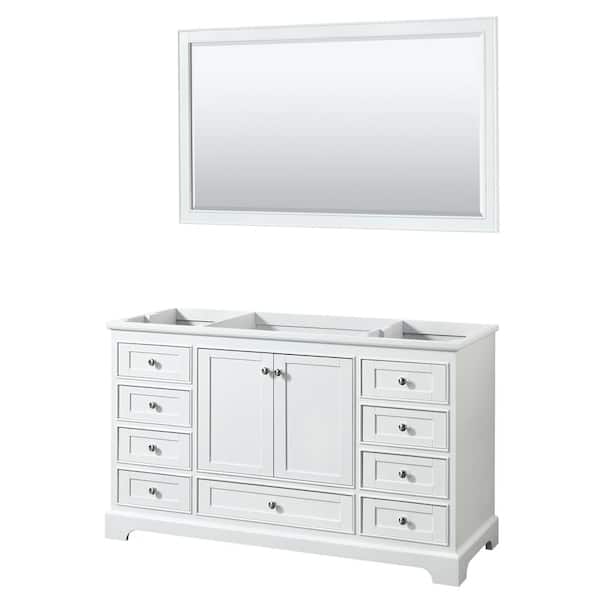 Wyndham Collection Deborah 59.25 in. W x 21.5 in. D Vanity Cabinet with 58 in. Mirror in White