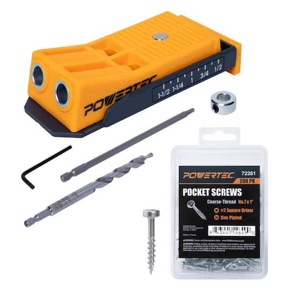 Twin Pocket Hole Jig Kit w/ Drill Bit, Driver Bit, Hex Key, Stop Collar & 200 PK Pocket Hole Screws, 1 in. Coarse Thread