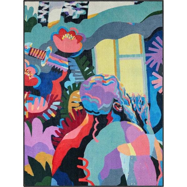 Misha The Sunday Jungle Home Modern Abstract Multi 5 ft. 3 in. x 7 ft. 3 in. Area Rug