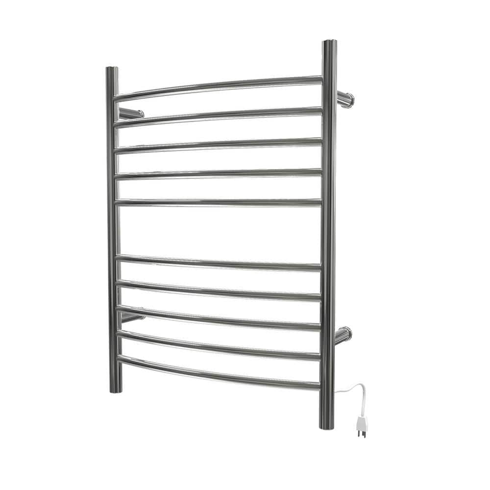 Polished Stainless Steel Curved 10-Bar Wall Mounted Towel Warmer