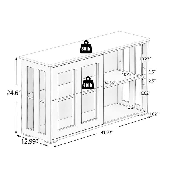 Tileon Black Kitchen Storage Cabinet Stand Cupboard With Glass Door (41.93 in. x 13.99 in. x 24.61 in.)