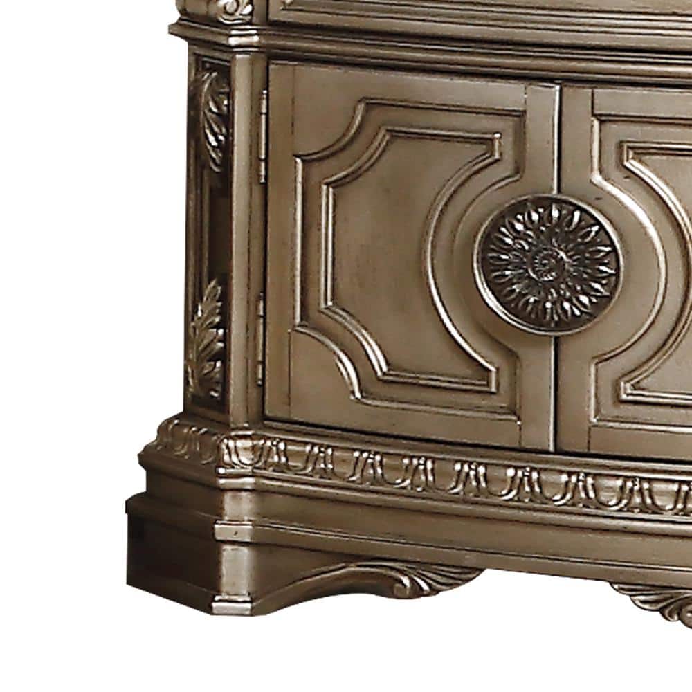 Antique Silver Marble Top Nightstand with Carved Feet