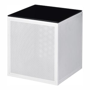 Hydes 15.75 in. Matte White Coating Square Glass Top Side Table