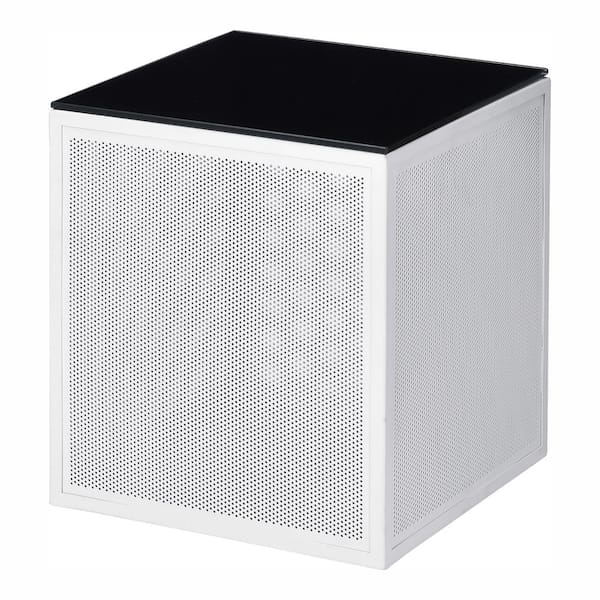 Furniture of America Hydes 15.75 in. Matte White Coating Square Glass Top Side Table