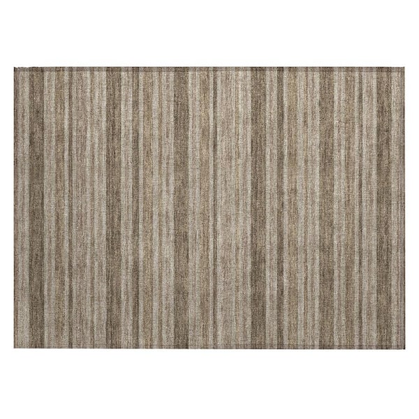 Taupe 2 ft. x 3 ft. Woven Striped Polyester Rectangle Indoor/Outdoor Area Rug