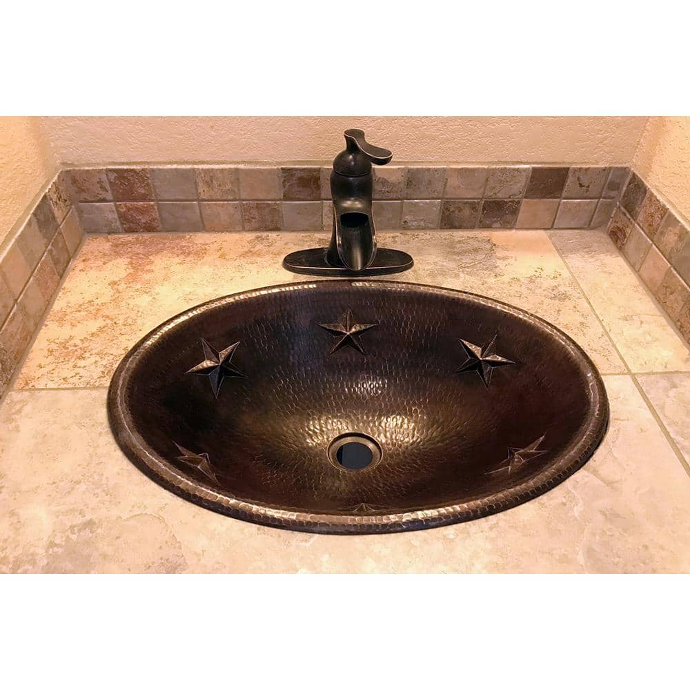 19'' Oval Star Hammered Copper Sink with Oil Rubbed Bronze Finish