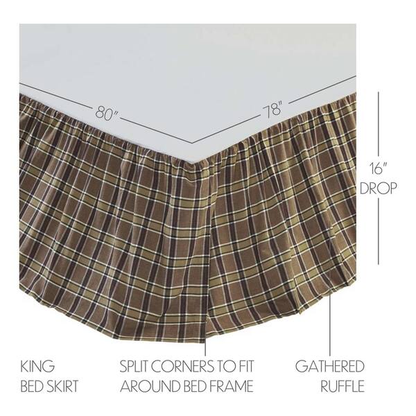 Vhc Brands Wyatt 16 In Moss Green Khaki Black Plaid King Bed Skirt The Home Depot