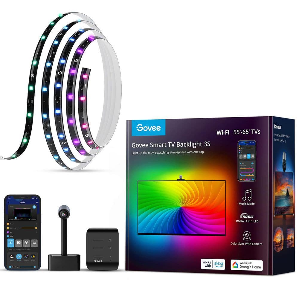 RGBIC 24-Watt Equivalent 12.5 ft. Smart Integrated LED Black Color Changing TV Back Light for 55-65 in. TVs (1-Strip)