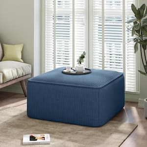 Navy Blue Corduroy Fabric Square Accent Ottoman