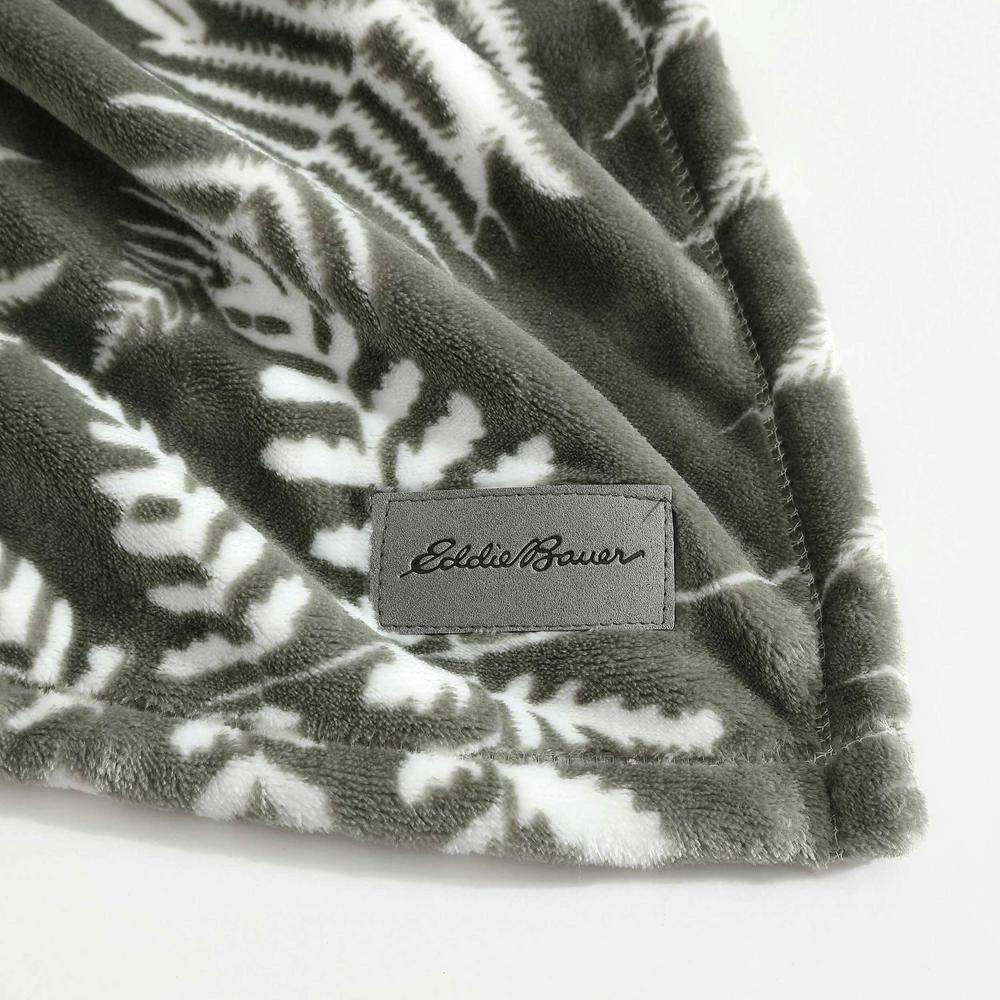 Twin Green Fern Pattern Plush Fleece Reversible Blanket