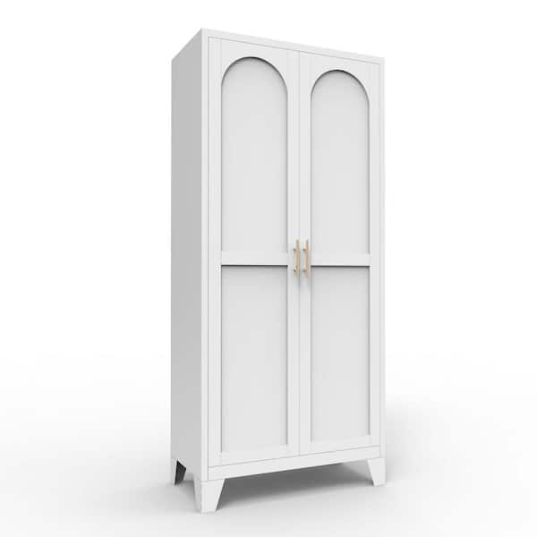 61 in. H White Steel Pantry Organizer with Doors and Adjustable Shelves