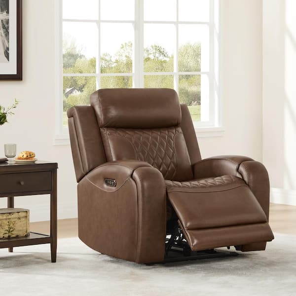 Kai Cafe Leather 165° Lay-Flat Recliner w/ Adjustable Headrest, Metal Base, Diamond-Quilted Backrests and Seat Cushions