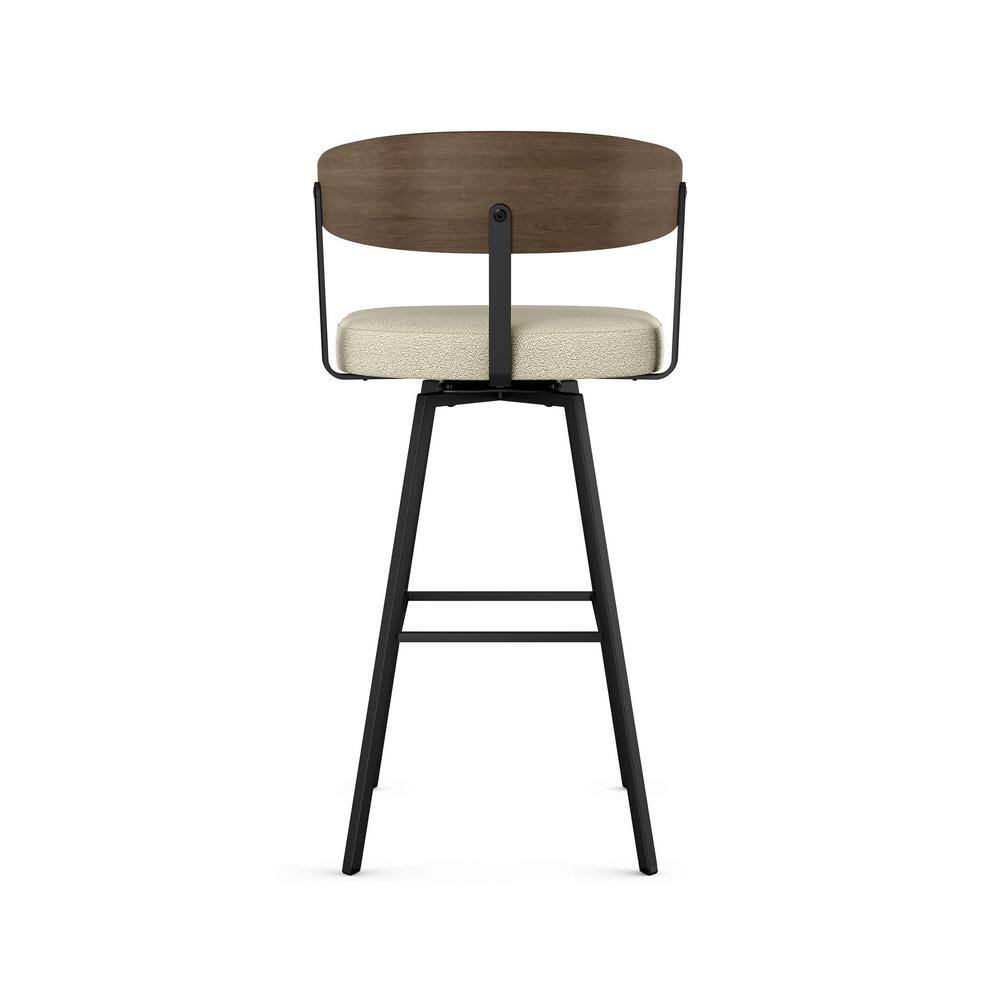 Cream Bouclé Swivel Counter Stool with Wooden Back
