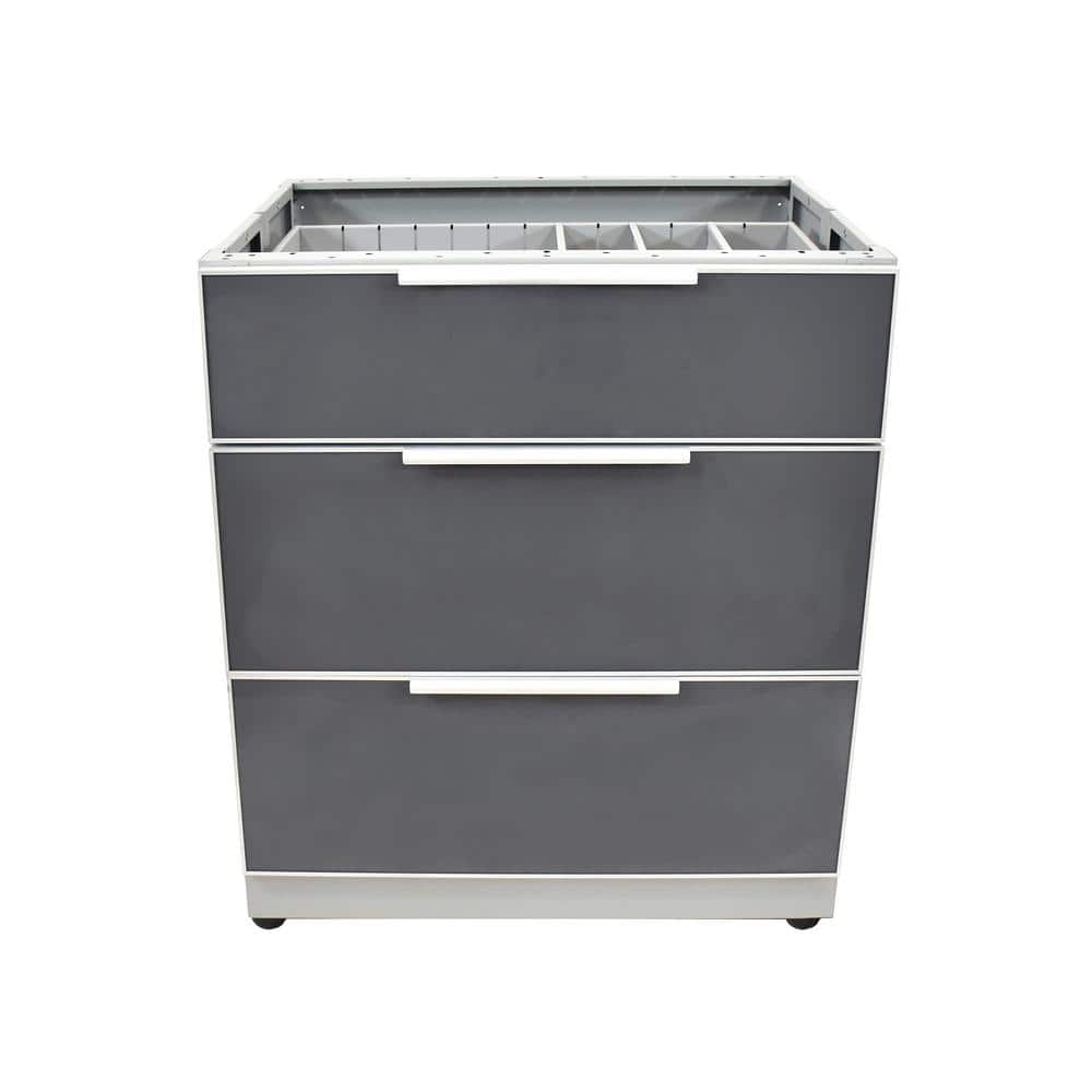 BLUE SKY OUTDOOR LIVING Aluminum Slate Gray 30 in. x 25.25 in. 37.25 in.  3-Drawer Outdoor Kitchen Cabinet OKC3024GDR3DG - The Home Depot