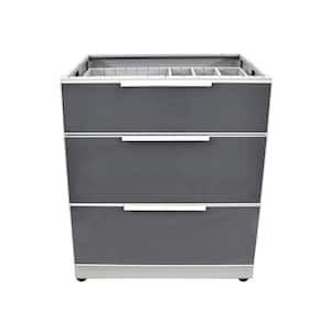 Aluminum Slate Gray 30 in. x 25.25 in. 37.25 in. 3-Drawer Outdoor Kitchen Cabinet