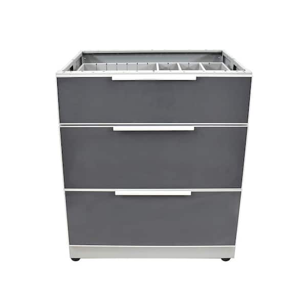 BLUE SKY OUTDOOR LIVING Aluminum Slate Gray 30 in. x 25.25 in. 37.25 in. 3-Drawer Outdoor Kitchen Cabinet