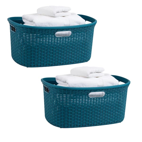 Mind Reader Blue 11 in. H x 14.5 in. W x 23 in. L Plastic 40L Slim Ventilated Rectangle Laundry Hamper with Lid (Set of 2)