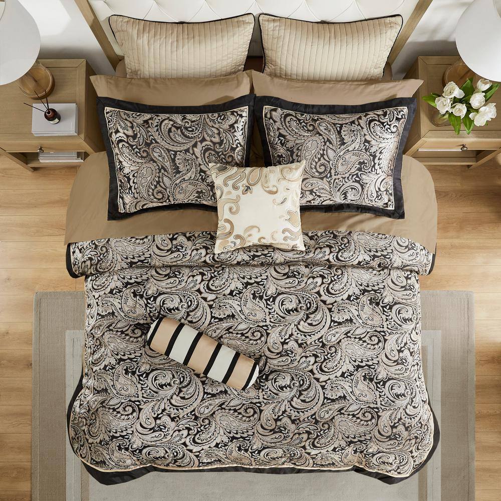 Black and Gold Jacquard Cotton Full Bed in a Bag Set