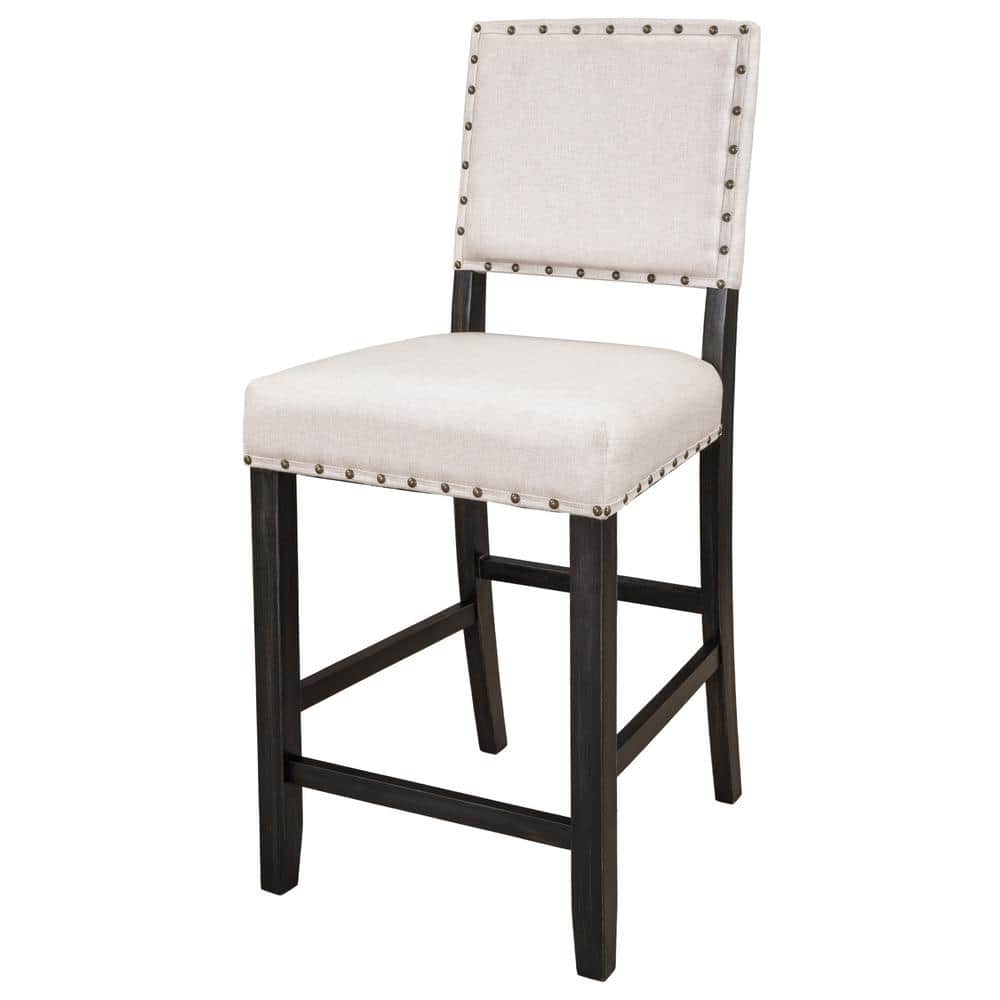 Espresso Wood Outdoor Counter Height Dining Chair with Beige Upholstered Cu