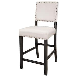 Espresso Wood Outdoor Counter Height Dining Chair with Beige Upholstered Cushions (2-Pack)