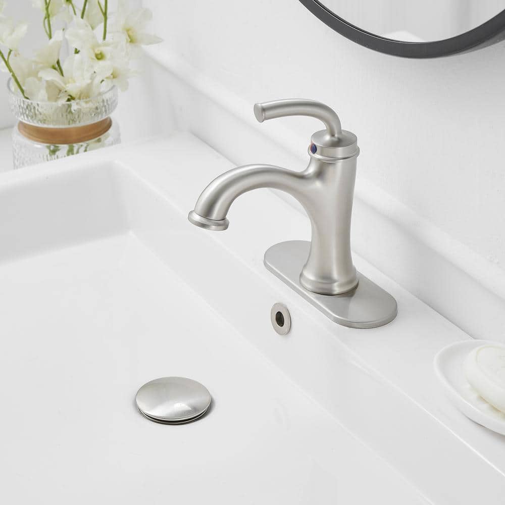 Nickel Single Handle Modern Bathroom Faucet with Deck Plate