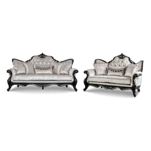 Raya 2-Piece Black and Off-White Polyester Living Room Set