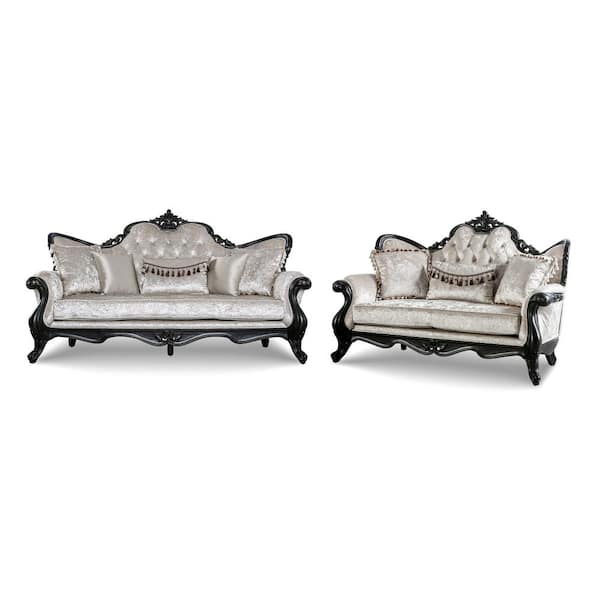 Furniture of America Raya 2-Piece Black and Off-White Polyester Living Room Set