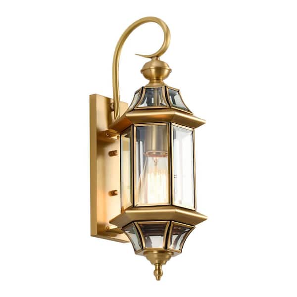 Merra 1-Light Solid Brass Outdoor and Indoor Wall Sconce Lantern Light with Clear Glass Shade