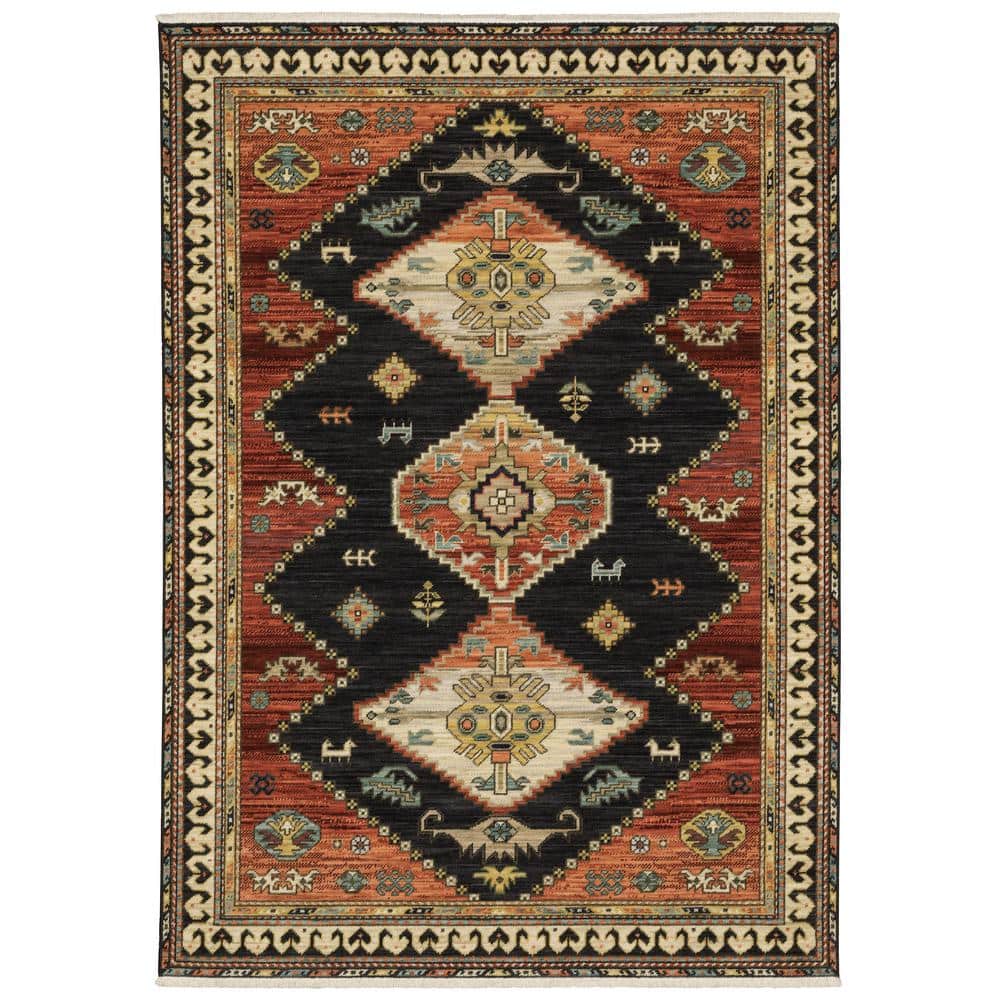 Lillian Navy/Multi-Colored Doormat 3 ft. x 5 ft. Oriental Tribal Medallion Wool/Nylon Blend Fringed-Edge Indoor Area Rug price history on PriceWatchPro