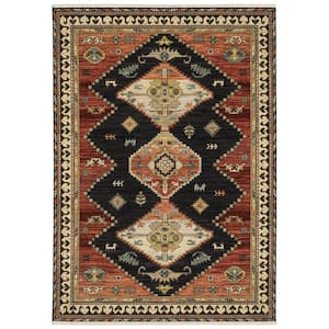 Lillian Navy/Multi-Colored Doormat 3 ft. x 5 ft. Oriental Tribal Medallion Wool/Nylon Blend Fringed-Edge Indoor Area Rug