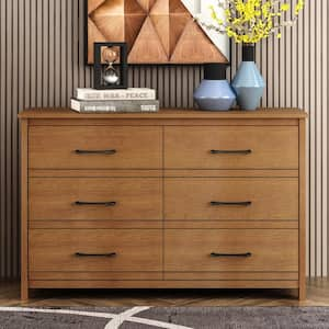 31.3 in. H x 47.2 in. W x 15.7 in. D Kellie Amber Walnut 6-Drawer Dresser