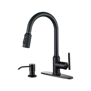 Single Handle Pull Down Sprayer Kitchen Faucet with Soap Dispenser 304 Stainless Steel Sink Faucets in Oil Rubbed Bronze