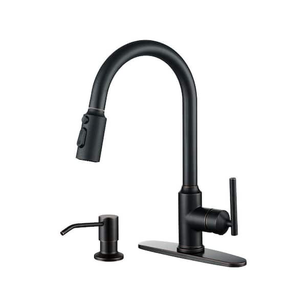 ARCORA Single Handle Pull Down Sprayer Kitchen Faucet with Soap Dispenser 304 Stainless Steel Sink Faucets in Oil Rubbed Bronze