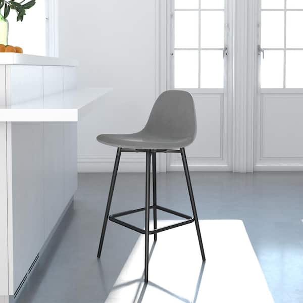 REALROOMS Cooper 24.5in Grey Velvet with Metal Legs Upholstered Counter Stool