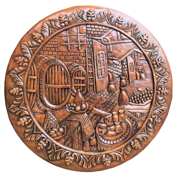 MGP Winery Scene Hand Carved Wood Barrel Head Plaque Wall Art