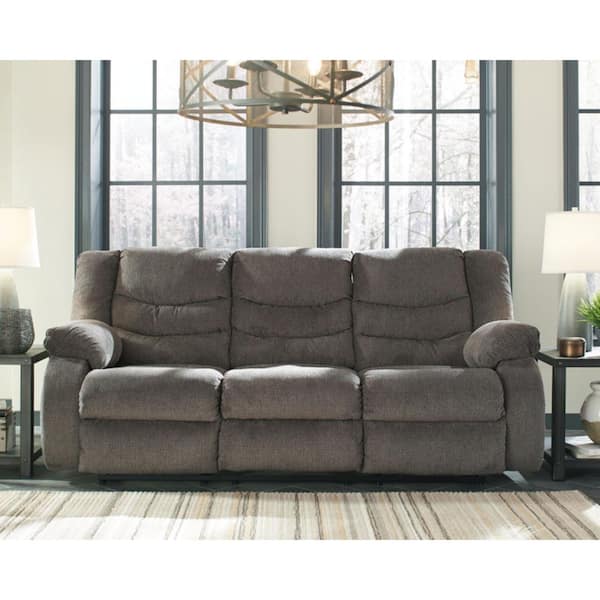 Tulen 87 in. Pillow Top Arm Polyester Rectangle Reclining Sofa in Gray