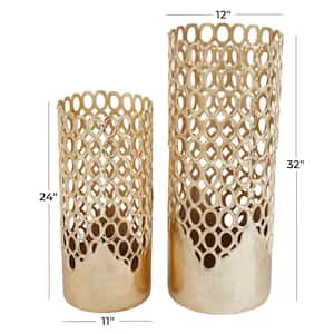 32 in., 24 in. Gold Aluminum Geometric Decorative Vase (Set of 2)