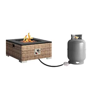 23.6 Square Propane Fire Pit Table, 50,000 BTU Gas Fire Table for Outside Patio in Brown